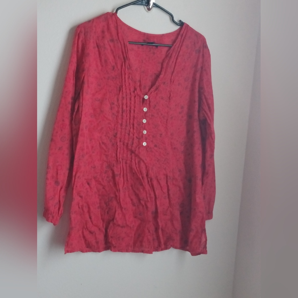 GAP Tunic Women XL Scarlet Pintuck Blouse Academia Office Dinner Bohemian Rose